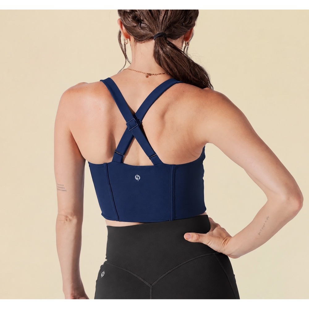 POPFLEX Navy Blue Corset Style X-Back Activewear Crop Top XS